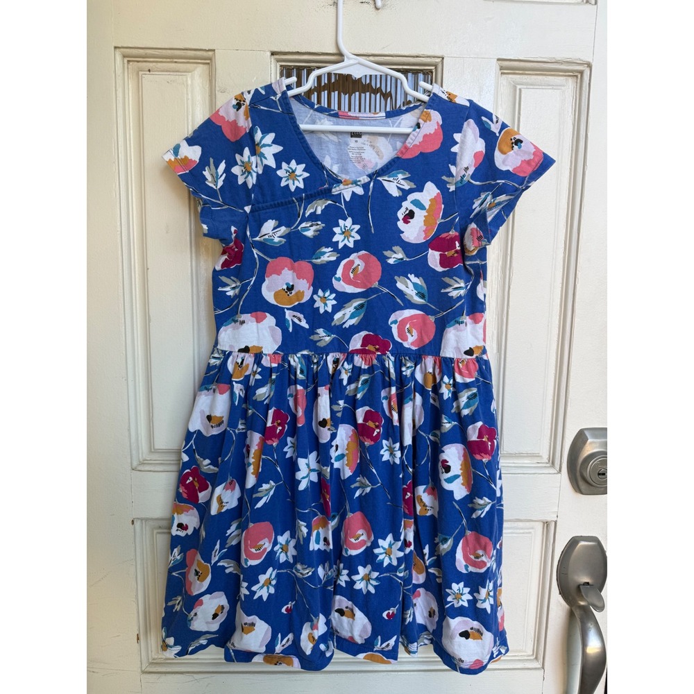 Tea Collection Girls Blue Floral Cotton Jersey Fit Flare Dress Size 10